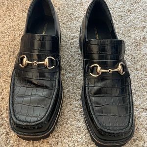 Intentionally Blank black croc embossed loafers
